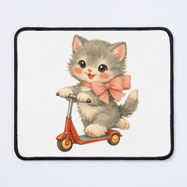 Item preview, Cute Gray Kitten on Scooter with Pink Bow – Babycore Pastel Nursery Illustration, Kawaii Cat Art designed and sold by SirensSageStone.