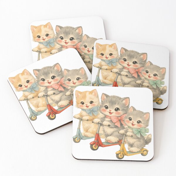 Item preview, Cute Kittens on Scooters – Babycore Pastel Nursery Illustration, Kawaii Cat Friends Art designed and sold by SirensSageStone.