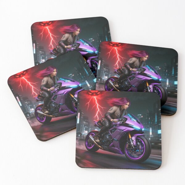 Item preview, Cyberpunk girl on sports motorbike, evil red lightning designed and sold by aykiradesigns.