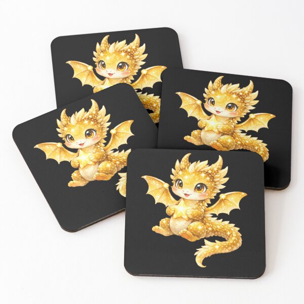 Item preview, Solari the Star Dragon - Sweet Adorable Golden Fantasy Dragon Illustration designed and sold by inspired-works.