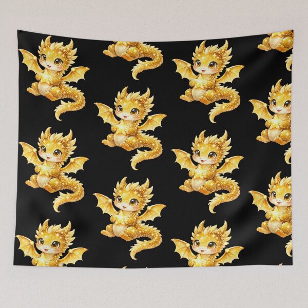 Item preview, Solari the Star Dragon - Sweet Adorable Golden Fantasy Dragon Illustration designed and sold by inspired-works.