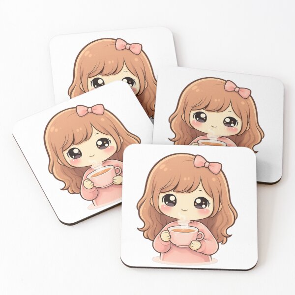 Item preview, Cute Kawaii Girl Drinking Tea Illustration | Cozy Chibi Coffee Girl Art for Stickers, T-Shirts & Digital Products designed and sold by CozyPops.