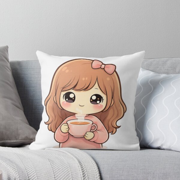 Item preview, Cute Kawaii Girl Drinking Tea Illustration | Cozy Chibi Coffee Girl Art for Stickers, T-Shirts & Digital Products designed and sold by CozyPops.