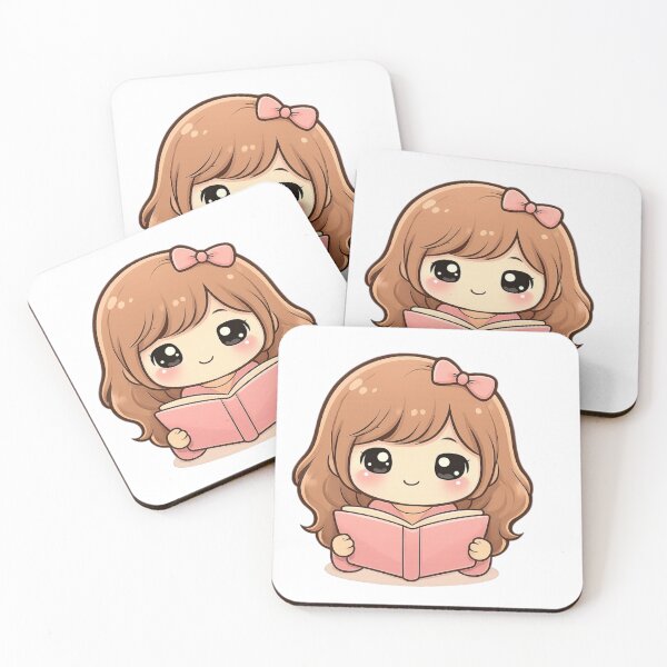 Item preview, Cute Kawaii Chibi Girl Reading a Book Illustration | Pastel Cozy Aesthetic Character for Stickers & POD designed and sold by CozyPops.