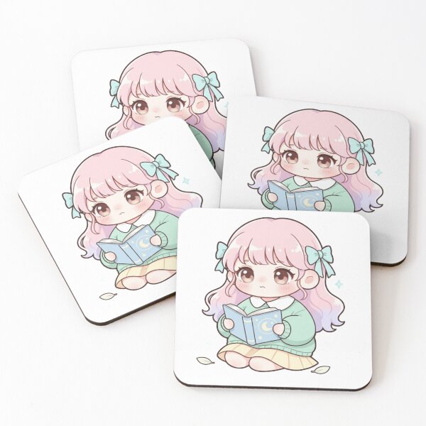 Item preview, Cute Kawaii Chibi Girl Reading Book Illustration | Pastel Cozy Study Aesthetic Character designed and sold by CozyPops.