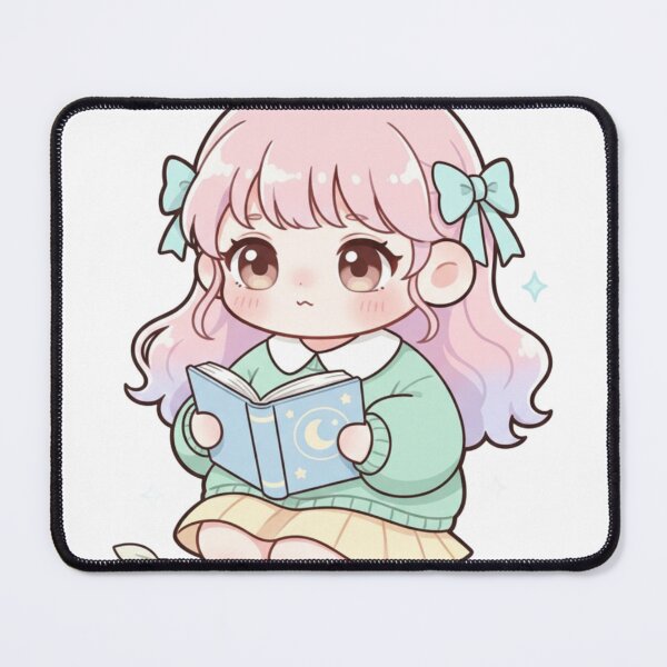 Item preview, Cute Kawaii Chibi Girl Reading Book Illustration | Pastel Cozy Study Aesthetic Character designed and sold by CozyPops.