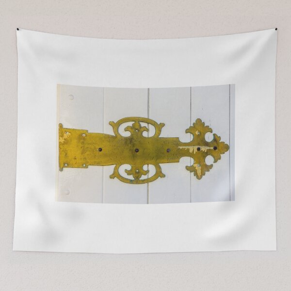 Item preview, Ornate Brass Door Hinge With Vintage Decorative Hardware on White Wood Door designed and sold by Nmallia.