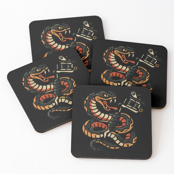 Item preview, Coiled Snake with Tattoo Machine - Bold Traditional Ink Design designed and sold by MKreative Studio.