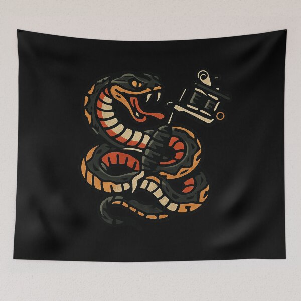 Item preview, Coiled Snake with Tattoo Machine - Bold Traditional Ink Design designed and sold by MKreative Studio.
