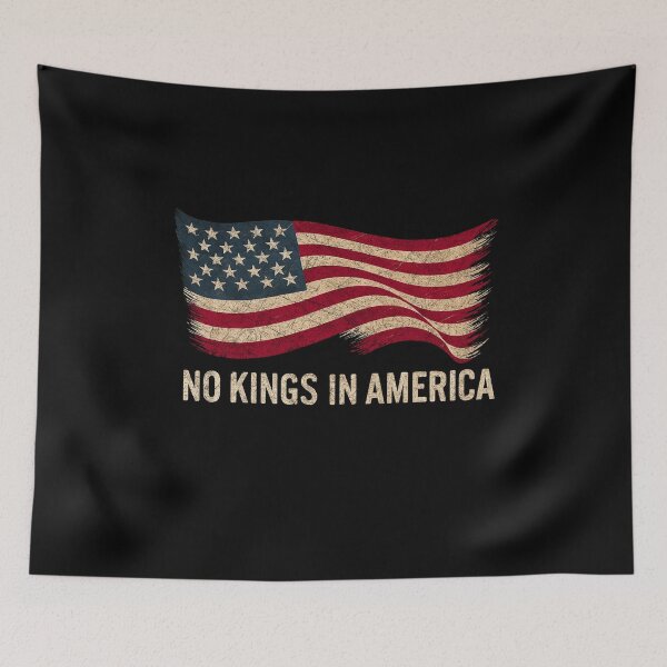 Item preview, No Kings in America with Waving USA Flag – Vintage Patriotic Freedom Art designed and sold by flagylART.