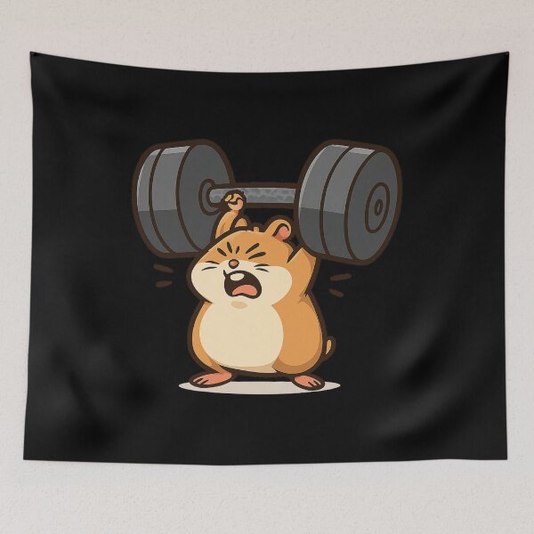 Item preview, Tiny Hamster Lifting Huge Dumbbell - Funny Gym Cartoon designed and sold by MKreative Studio.