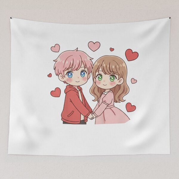 Item preview, Anime Couple Valentine Shirt – Cute Blushing Anime Love Illustration, Pastel Pink Romance T-Shirt, Kawaii Valentine Gift designed and sold by ZyxDes.