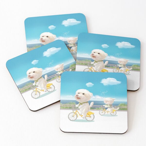 Item preview, Cycling by the Sea – Smiling Bichon & Bao Bao designed and sold by ZKOZKOHI.