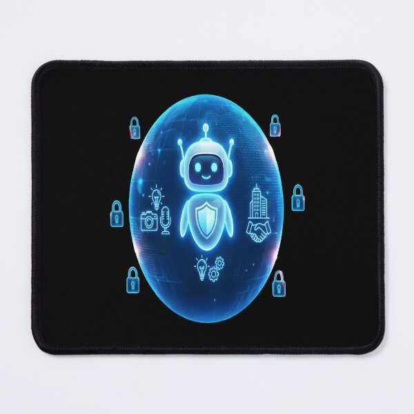 Item preview, Neon AI Security Guardian - Blue Holographic Robot Shield designed and sold by Dakson Design - Fantasy Art.