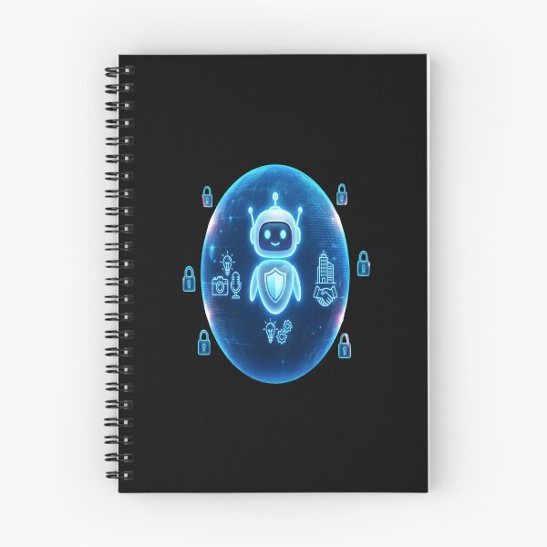 Item preview, Neon AI Security Guardian - Blue Holographic Robot Shield designed and sold by Dakson Design - Fantasy Art.