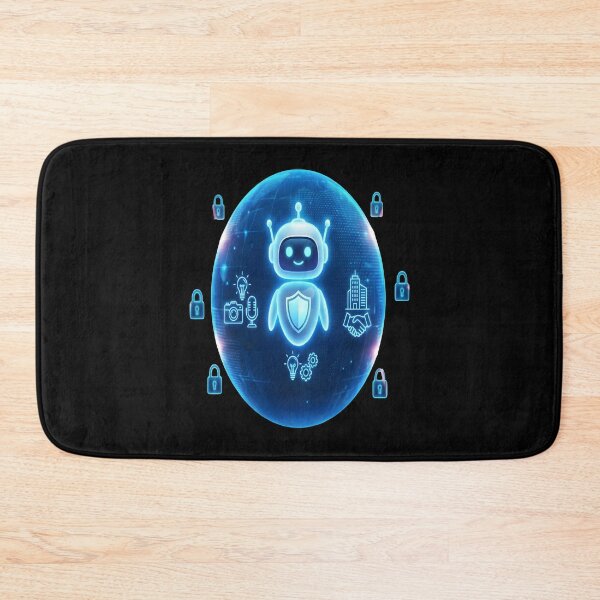 Item preview, Neon AI Security Guardian - Blue Holographic Robot Shield designed and sold by Dakson Design - Fantasy Art.