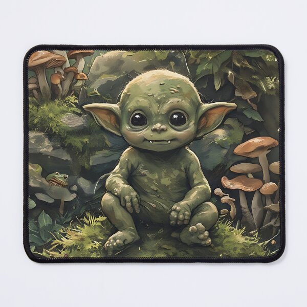 Item preview, Dark Forest Goblin Illustration – Fantasy Creature with Mushrooms & Frogs designed and sold by iwzzuel.