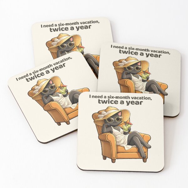 Item preview, I Need a Six-Month Vacation Twice a Year – Funny Relaxed Black Cat Holiday Design designed and sold by MagicMeow1.