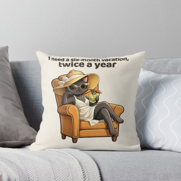 Item preview, I Need a Six-Month Vacation Twice a Year – Funny Relaxed Black Cat Holiday Design designed and sold by MagicMeow1.