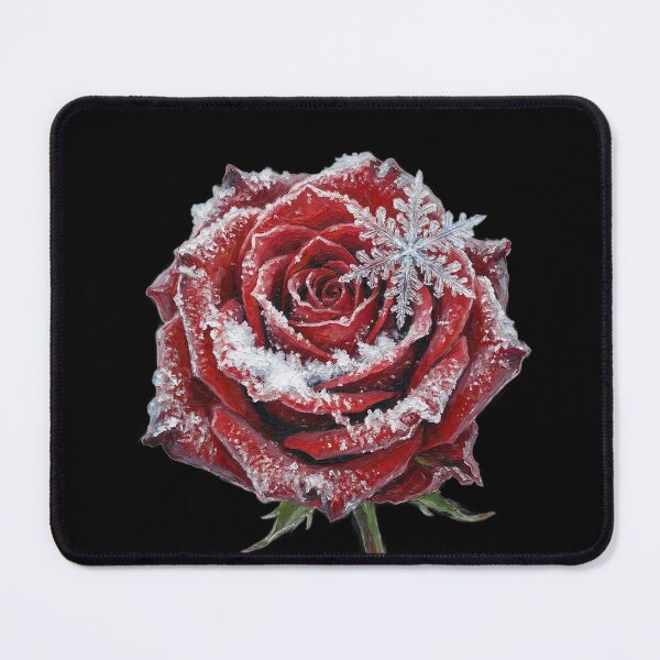 Item preview, Winter’s Kiss: Red Rose with Snowflake Oil Painting designed and sold by griez.
