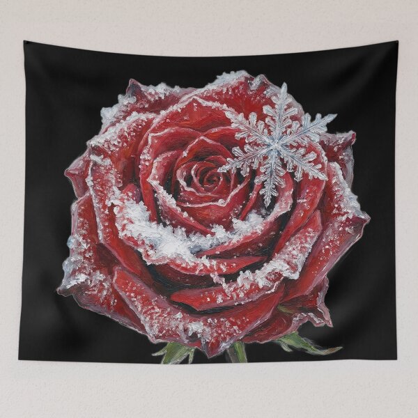 Item preview, Winter’s Kiss: Red Rose with Snowflake Oil Painting designed and sold by griez.