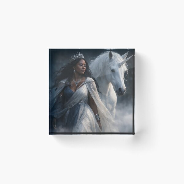 Item preview, Moonlit Unicorn Queen – Ethereal Fantasy Wall Art with Dark Queen and White Unicorn designed and sold by Spiritveil.