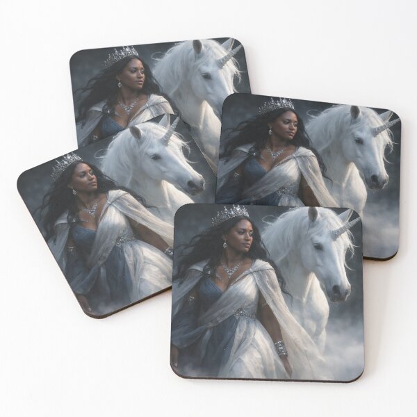 Item preview, Moonlit Unicorn Queen – Ethereal Fantasy Wall Art with Dark Queen and White Unicorn designed and sold by Spiritveil.