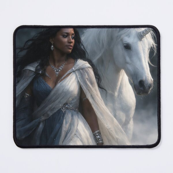 Item preview, Moonlit Unicorn Queen – Ethereal Fantasy Wall Art with Dark Queen and White Unicorn designed and sold by Spiritveil.