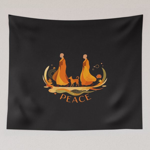 Item preview, Peace Walking Monks Minimalist Zen Art Design designed and sold by kiralynstration.