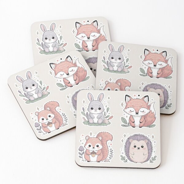 Item preview, “Aesthetic Woodland Animal Doodles – Cute Bunny, Fox, Squirrel & Hedgehog Sticker Set” designed and sold by SejalJawahar.