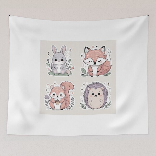 Item preview, “Aesthetic Woodland Animal Doodles – Cute Bunny, Fox, Squirrel & Hedgehog Sticker Set” designed and sold by SejalJawahar.