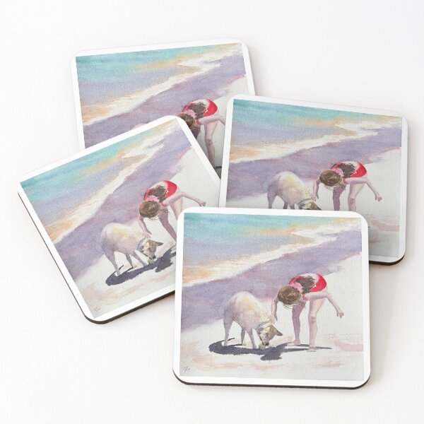 Item preview, Girl and Happy dog on the beach designed and sold by ShellyDu.