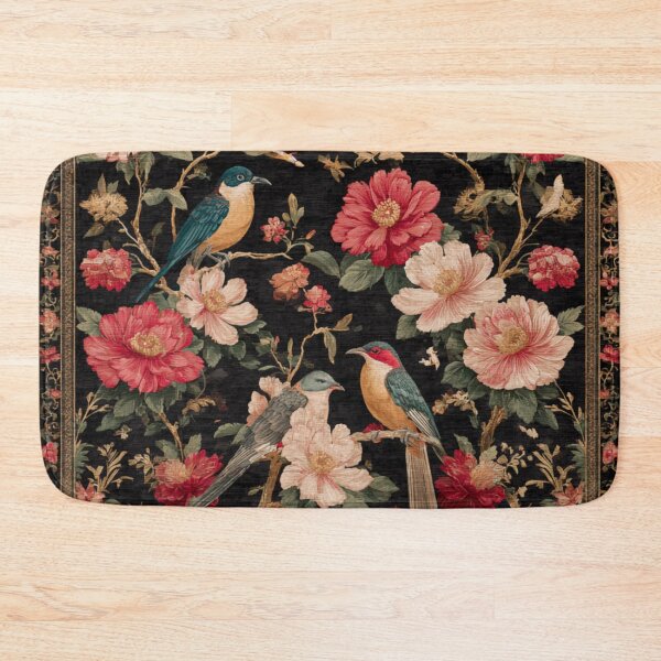 Item preview, Chinese Royal Silk Floral 3 Birds Black Carpet designed and sold by GrinGalore.