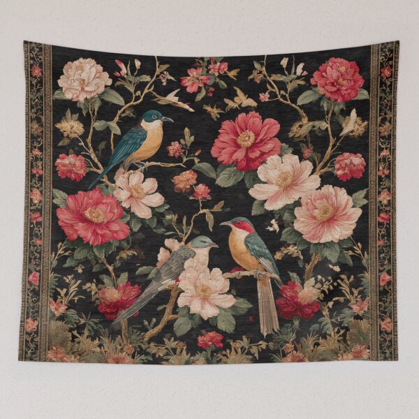 Item preview, Chinese Royal Silk Floral 3 Birds Black Carpet designed and sold by GrinGalore.