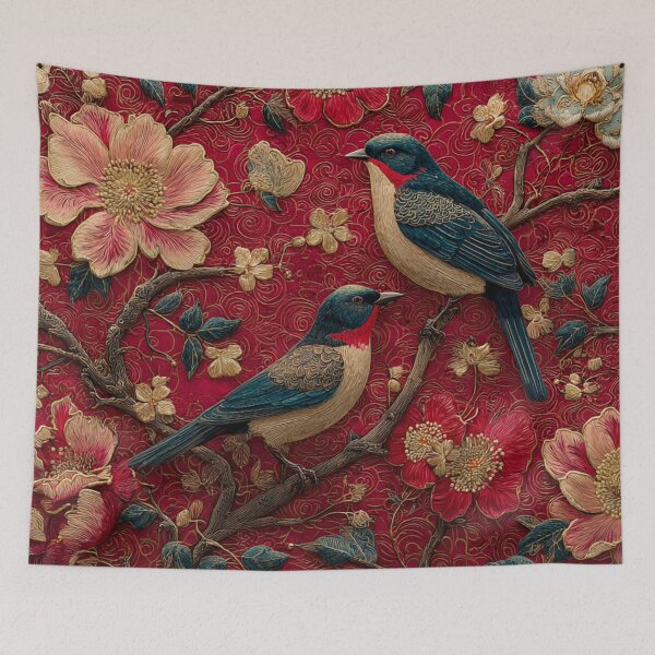 Item preview, Chinese Royal Silk Floral 2 Birds Red Carpet designed and sold by GrinGalore.