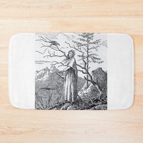 Item preview, Woman with Raven at the Abyss – Caspar David Friedrich | German Romantic Symbolism Painting designed and sold by Art Outlaws.