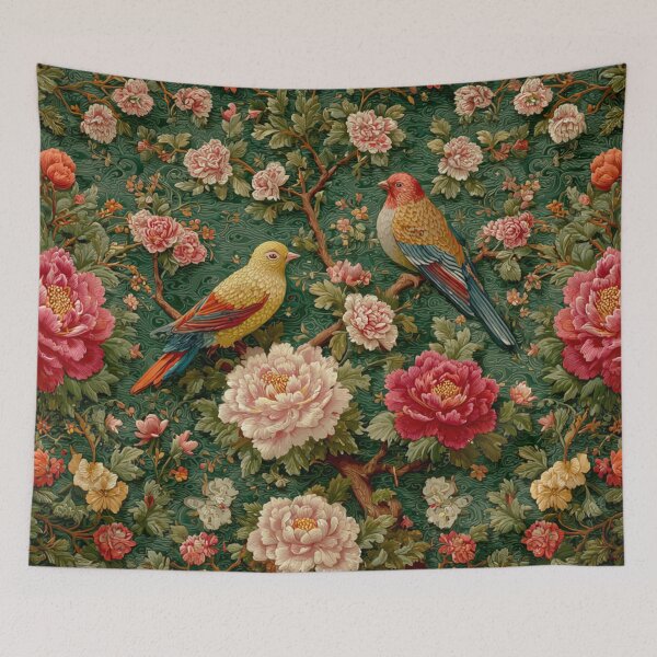 Item preview, Chinese Royal Silk Floral 2 Birds Green Carpet designed and sold by GrinGalore.