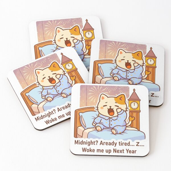 Item preview, Sleepy Kawaii Cat New Year Celebration - Cute Midnight Yawn Illustration designed and sold by MT-Hub | Cute Aesthetic Art, Stickers & Phone Cases.