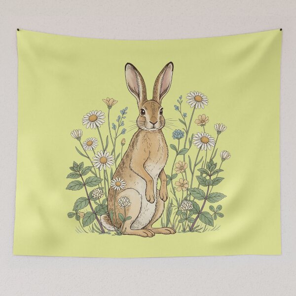 Item preview, Vintage Hare in Daisy Meadow designed and sold by BirdsnStuff.