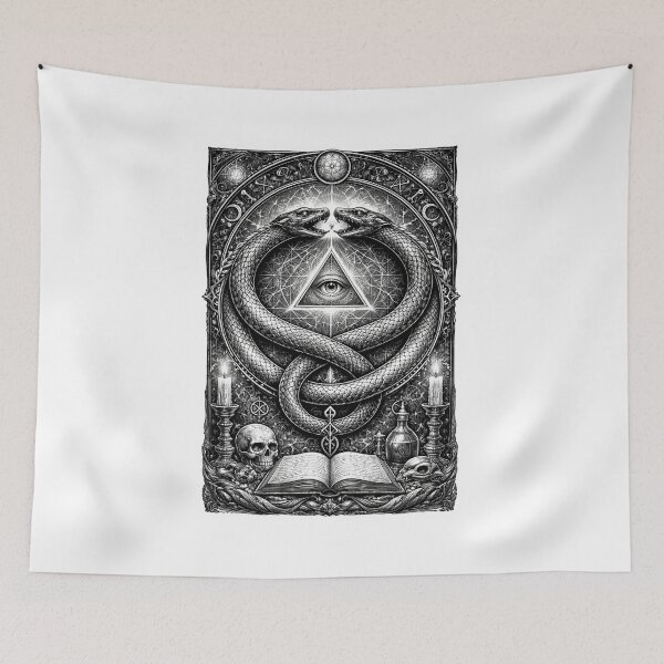 Item preview, Ouroboros Serpents & Sacred Eye – Black and White Occult designed and sold by Fleetwood1994.