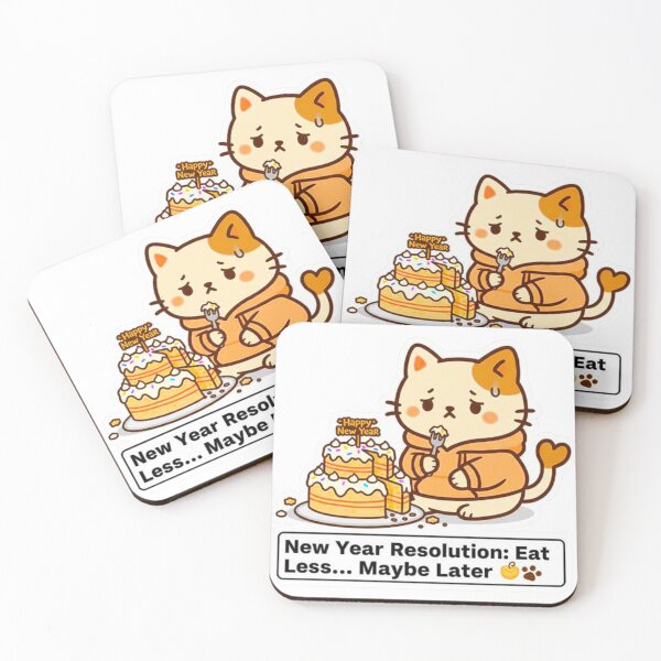 Item preview, Funny Kawaii Cat New Year Resolution - Eat Less Maybe Later Sticker designed and sold by MT-Hub | Cute Aesthetic Art, Stickers & Phone Cases.