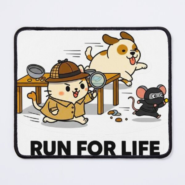 Item preview, Funny Detective Cat and Ninja Mouse Chase - Run For Life Action Sticker designed and sold by MT-Hub | Art for Every Soul.