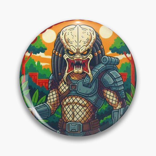 Item preview, Predator Hunter Alien Warrior - Retro Sci-Fi Action Badge Sticker designed and sold by MT-Hub | Art for Every Soul.