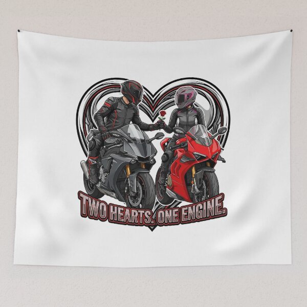 Item preview, Two Hearts One Engine – Valentine Biker Couple Illustration designed and sold by enzoade.
