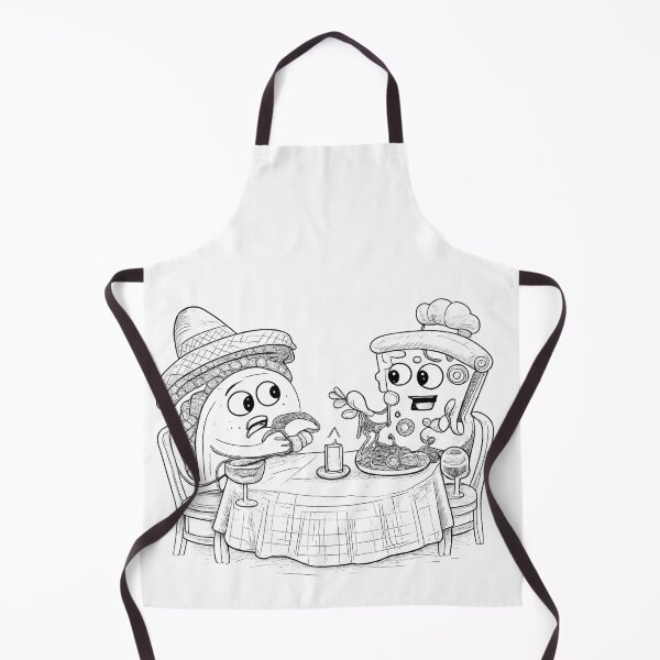 Item preview, Taco on a Date with Fancy Pizza – Cute Funny Food Romance (Black & White) designed and sold by ComedyInkFactor.