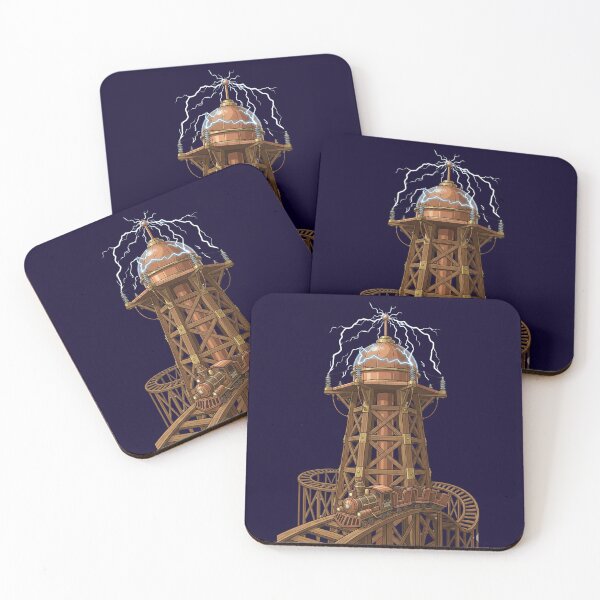 Item preview, Voltron Nevera Tesla Tower Steampunk Coaster Art designed and sold by AURA Vibes.