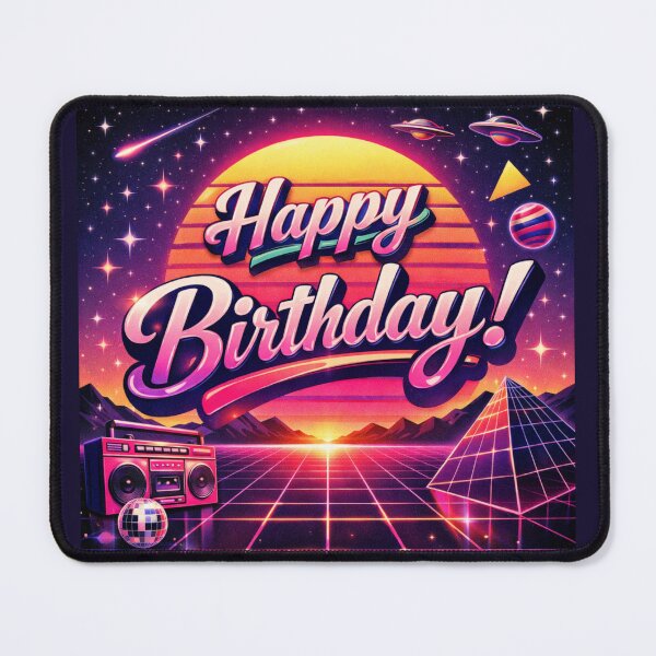 Item preview, Happy Birthday Retro Future – Purple Teal 90s Aesthetic Typography designed and sold by Studio Yvonne .