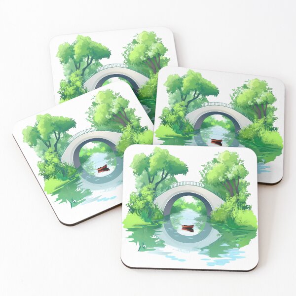 Item preview, Serene River Bridge Landscape - Peaceful Boat Reflection Art by Design Artistia designed and sold by DesignArtist.ia.