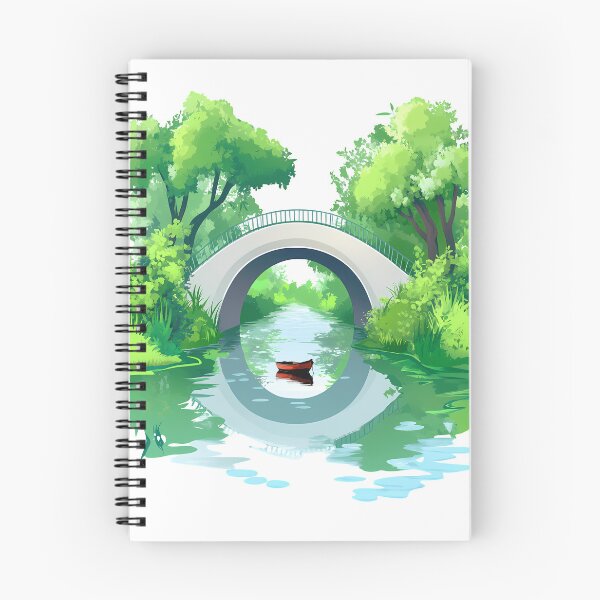 Item preview, Serene River Bridge Landscape - Peaceful Boat Reflection Art by Design Artistia designed and sold by DesignArtist.ia.