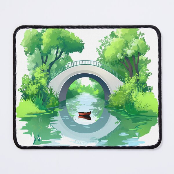 Item preview, Serene River Bridge Landscape - Peaceful Boat Reflection Art by Design Artistia designed and sold by DesignArtist.ia.